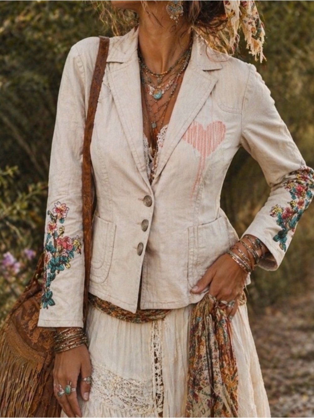 Love Stitch Vintage Boho Embroidered Cotton Blend Blazer Jacket Small NWT Floral